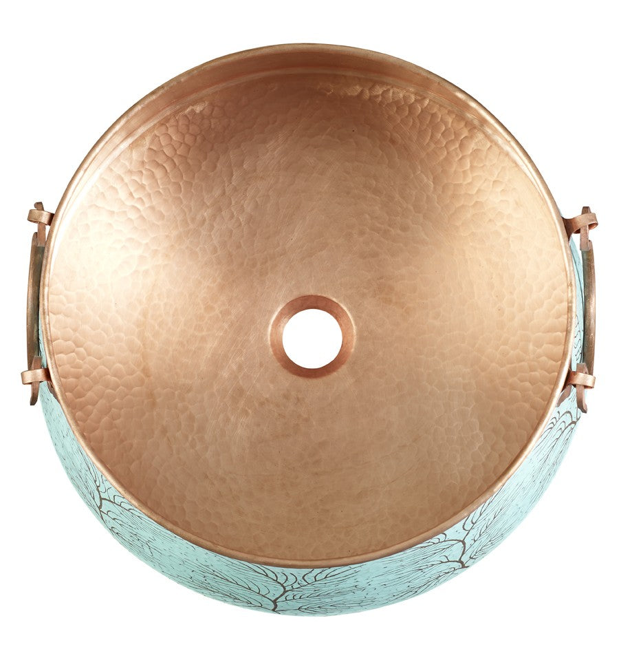 Thompson Merida 16" Hammered Rose Gold and Verde Round Bathroom Sink - BRV-19VTP - view 2