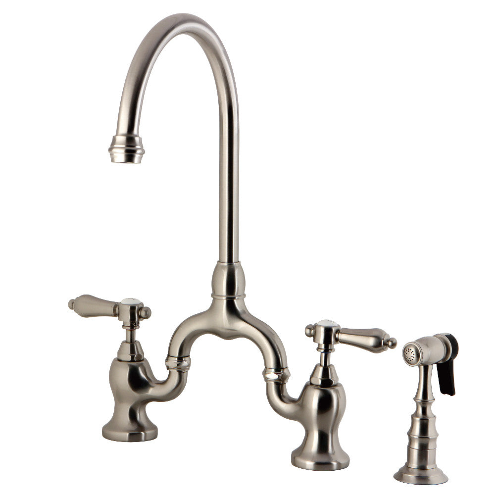 Kingston KS7793BALBS Heirloom Bridge Kitchen Faucet with Brass Sprayer, Antique Brass