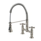 Gourmetier GS1273AX Heritage Double-Handle Deck-Mount Pre-Rinse Bridge Kitchen Faucet, Antique Brass with brushed nickel finish