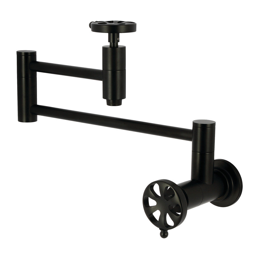 Kingston Brass KS8103RX Belknap Wall Mount Pot Filler Faucet, Antique Brass with foldable swing arms
