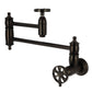 Kingston Brass KS3103RX Belknap Wall Mount Pot Filler Faucet, Antique Brass with foldable swing arms.