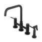 Kingston KS8287DLBS Concord Bridge Kitchen Faucet with Brass Sprayer, Brushed Brass in Matte Black finish.