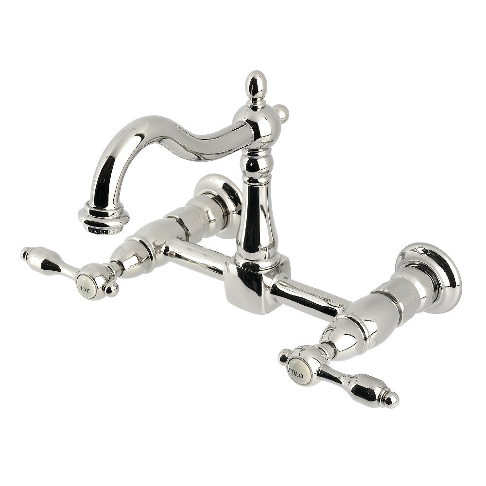 Kingston KS1263TAL Tudor Two-Handle Wall Mount Bridge Kitchen Faucet, Antique Brass - polished nickel finish