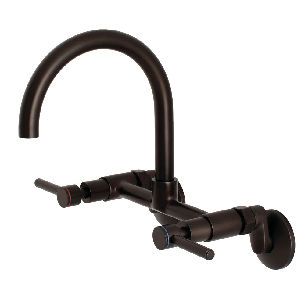 Kingston Brass KS814SB Concord Wall Mount Bridge Kitchen Faucet in a sleek oil-rubbed bronze finish with gooseneck design.