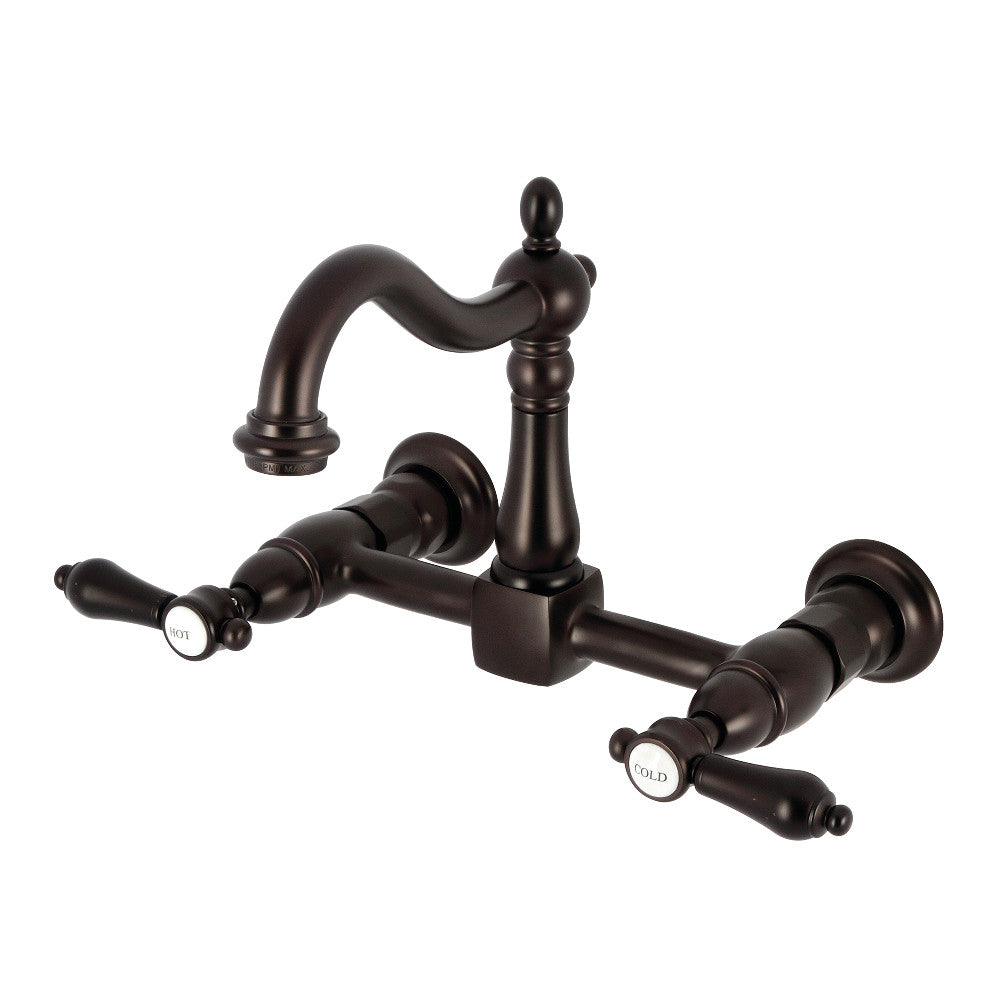 Kingston KS1263BAL Heirloom Two-Handle Wall Mount Bridge Kitchen Faucet, Antique Brass in Oil Rubbed Bronze finish