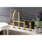 Kingston KS2333KL Whitaker Industrial Style Bridge Kitchen Faucet with Brass Sprayer, Antique Brass