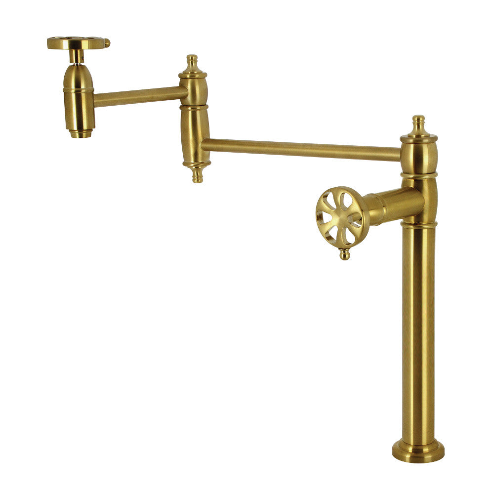 Kingston Brass KS3703RX Belknap Deck Mount Pot Filler Faucet, Antique Brass with foldable swing arms