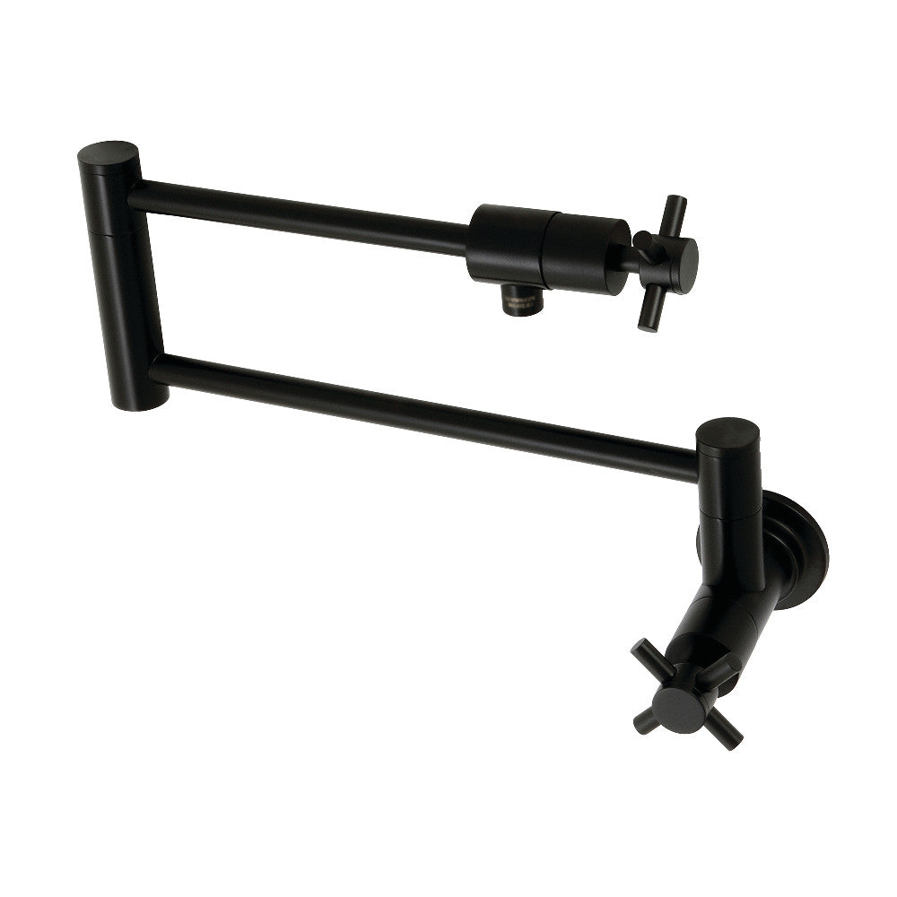 Kingston Brass KS4103DX Concord Wall Mount Pot Filler Faucet, Antique Brass in matte black finish.