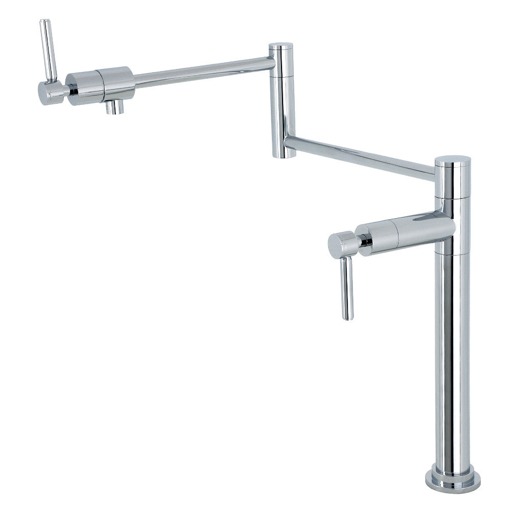 Kingston Brass KS4703DL Concord Deck Mount Pot Filler Faucet, Antique Brass with sleek design and foldable swing arms.