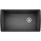 BLANCO Diamond SILGRANIT 33" Super Single Undermount Kitchen Sink in black finish with a central drain.