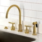 Kingston Brass KS8723KNLBS Convergent Double-Handle Widespread Kitchen Faucet with Knurled Handle and Brass Sprayer, Antique Brass