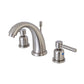 Kingston Brass KB8988DL Concord Widespread Bathroom Faucet with sleek cylindrical design and lever handles from top view.
