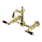 Kingston KS2443PKL Duchess Two-Handle Wall Mount Bridge Kitchen Faucet, Antique Brass with black handles