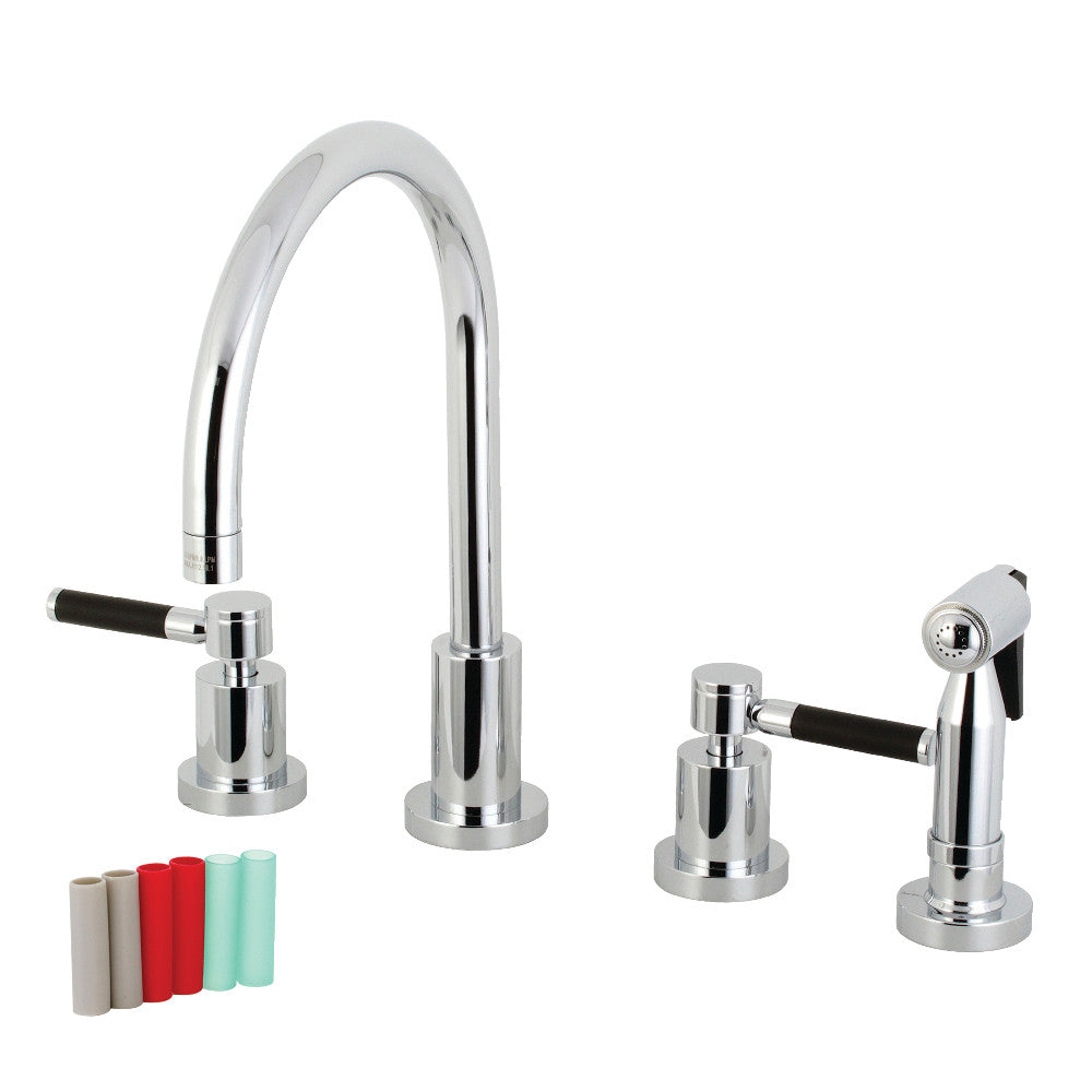 Kingston Brass KS8727DKLBS Kaiser Double-Handle Widespread Kitchen Faucet with Brass Sprayer, Brushed Brass