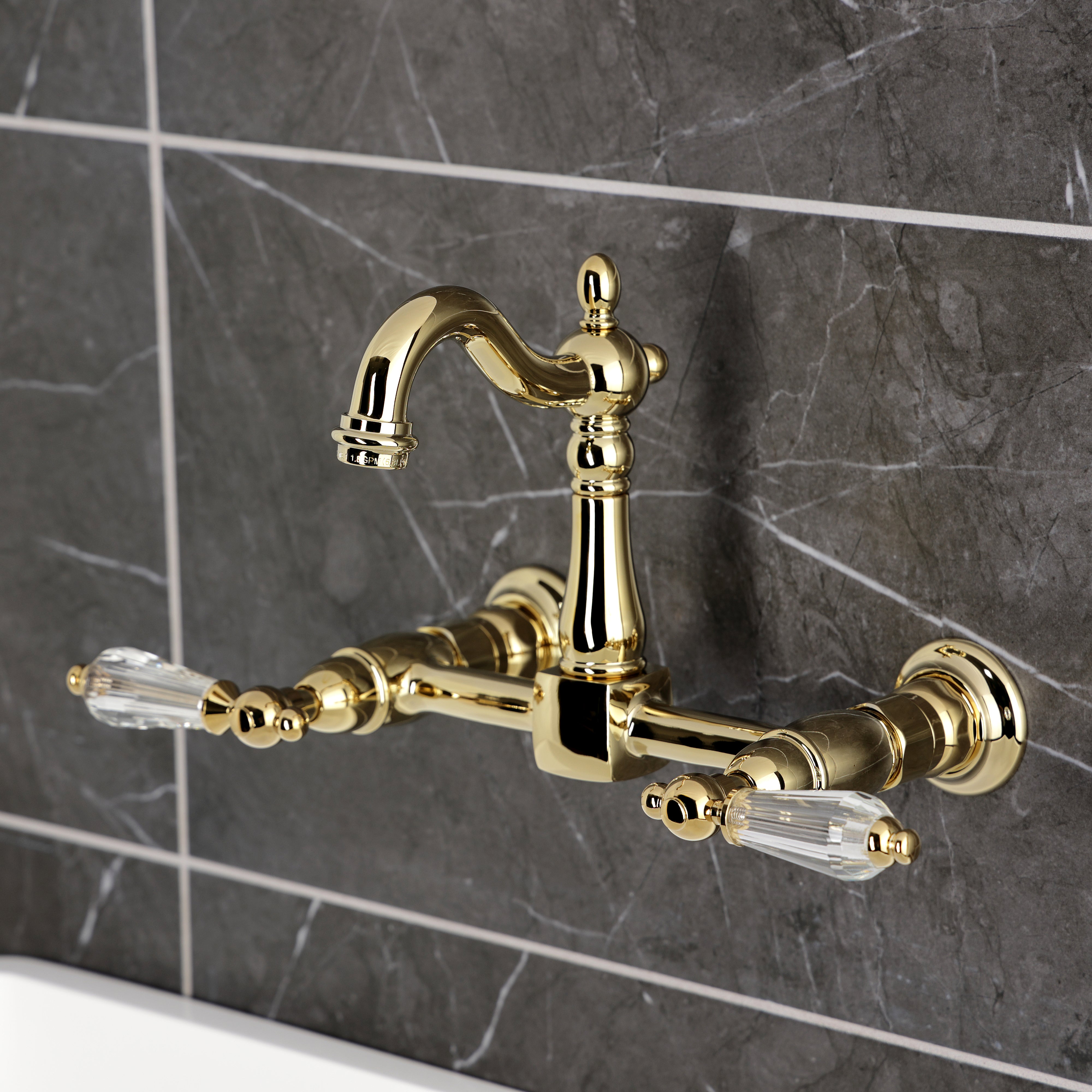 Kingston KS2443WLL Willshire Two-Handle Wall Mount Bridge Kitchen Faucet, Antique Brass