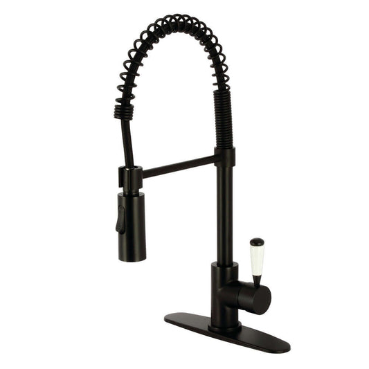 Gourmetier LS8778DPL Paris Single-Handle Deck-Mount Pre-Rinse Kitchen Faucet, Brushed Nickel from right side view.