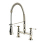 Kingston Brass GS1273BPL Bel-Air Double-Handle Deck-Mount Pre-Rinse Bridge Kitchen Faucet, Antique Brass in polished nickel finish.