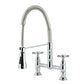 Kingston Brass GS1273BEX Essex Double-Handle Deck-Mount Pre-Rinse Bridge Kitchen Faucet, Antique Brass in polished chrome finish