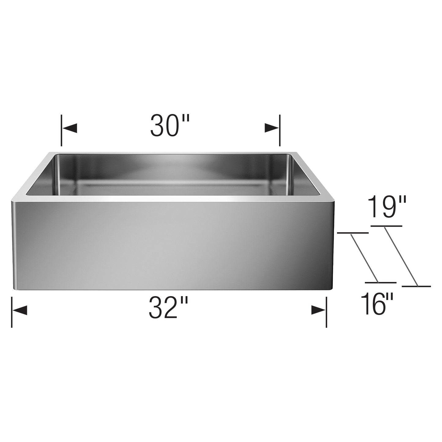 Dimensions of the BLANCO Quatrus R15 32" Single Bowl Apron-Front Stainless Steel Farmhouse Sink.