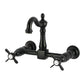Kingston KS2443BEX Essex Two-Handle Wall Mount Bridge Kitchen Faucet, Antique Brass in matte black finish