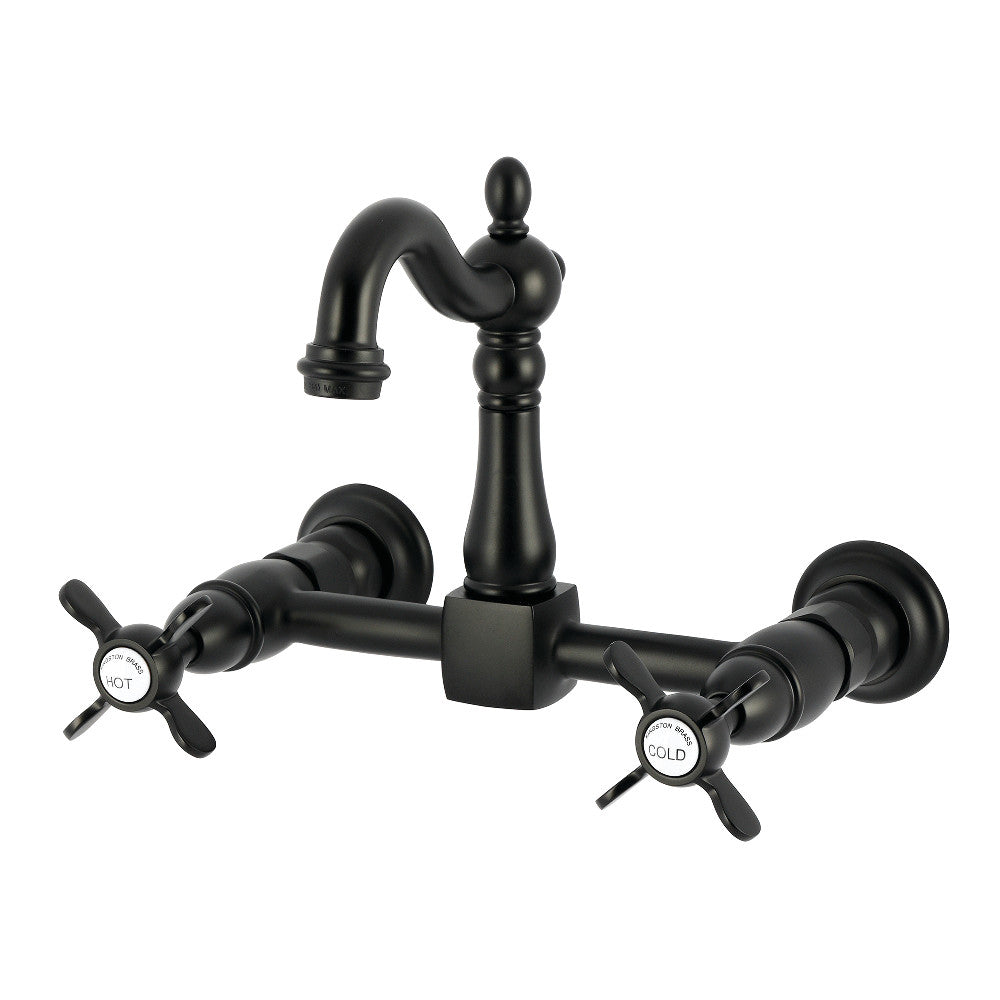 Kingston KS2443BEX Essex Two-Handle Wall Mount Bridge Kitchen Faucet, Antique Brass in matte black finish