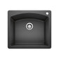 BLANCO Diamond SILGRANIT 25" Single Bowl Dual Mount Kitchen Sink in sleek black finish from above view.