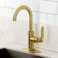 Kingston Brass KSD8503KL Whitaker Single-Handle Bar Faucet, Antique Brass in a modern kitchen setting.