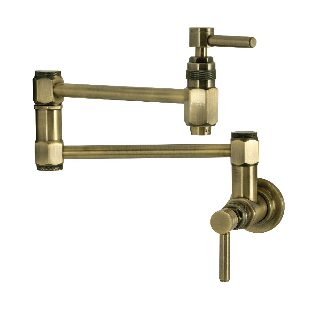 Kingston Brass KS5103DL Concord Wall Mount Pot Filler Faucet, Antique Brass close-up view