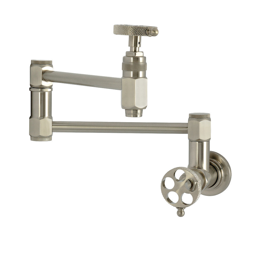 Kingston Brass KS5103RKX Webb Wall Mount Pot Filler Faucet with Knurled Handle, Antique Brass