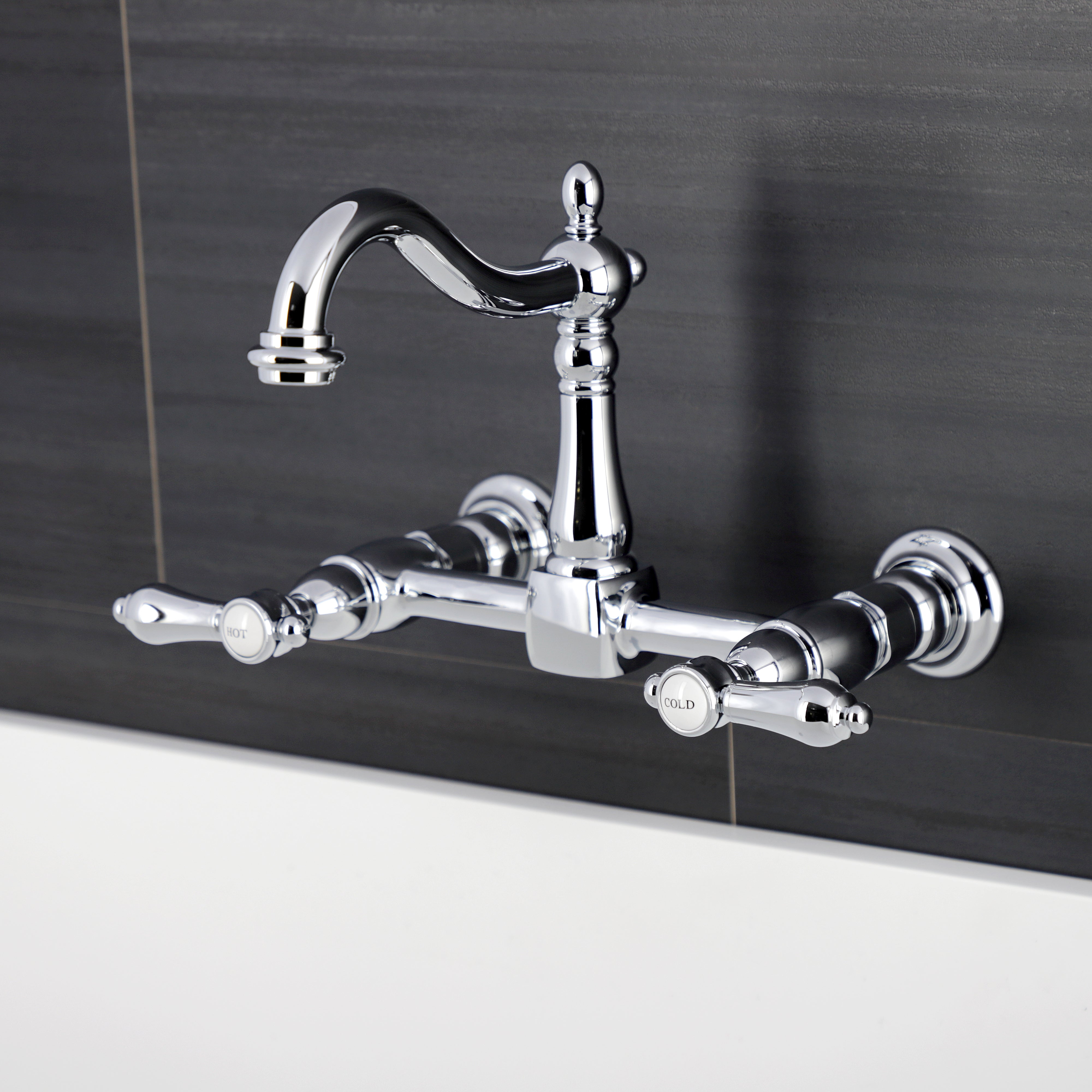 Kingston KS1263BAL Heirloom Two-Handle Wall Mount Bridge Kitchen Faucet, Antique Brass