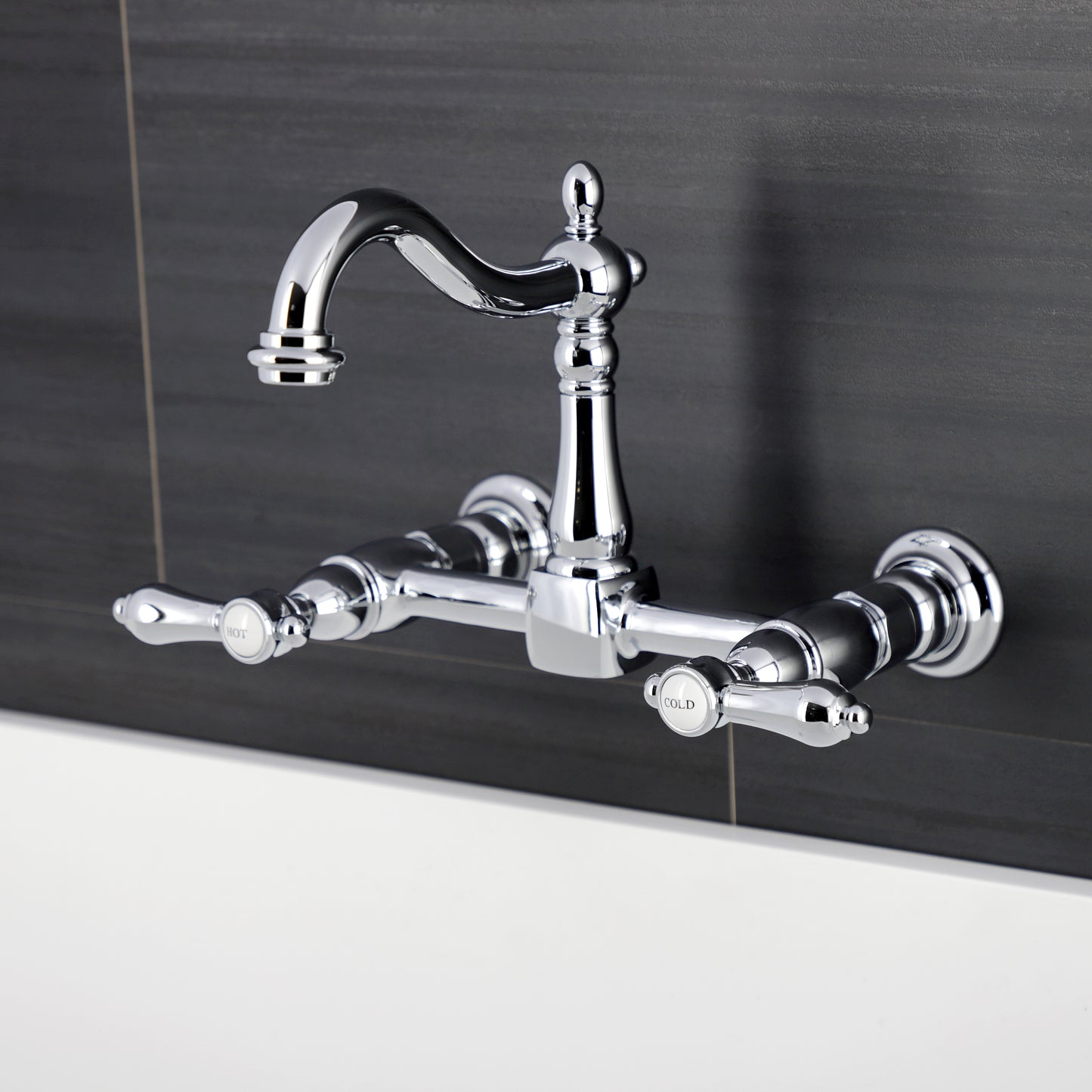 Kingston KS1263BAL Heirloom Two-Handle Wall Mount Bridge Kitchen Faucet, Antique Brass