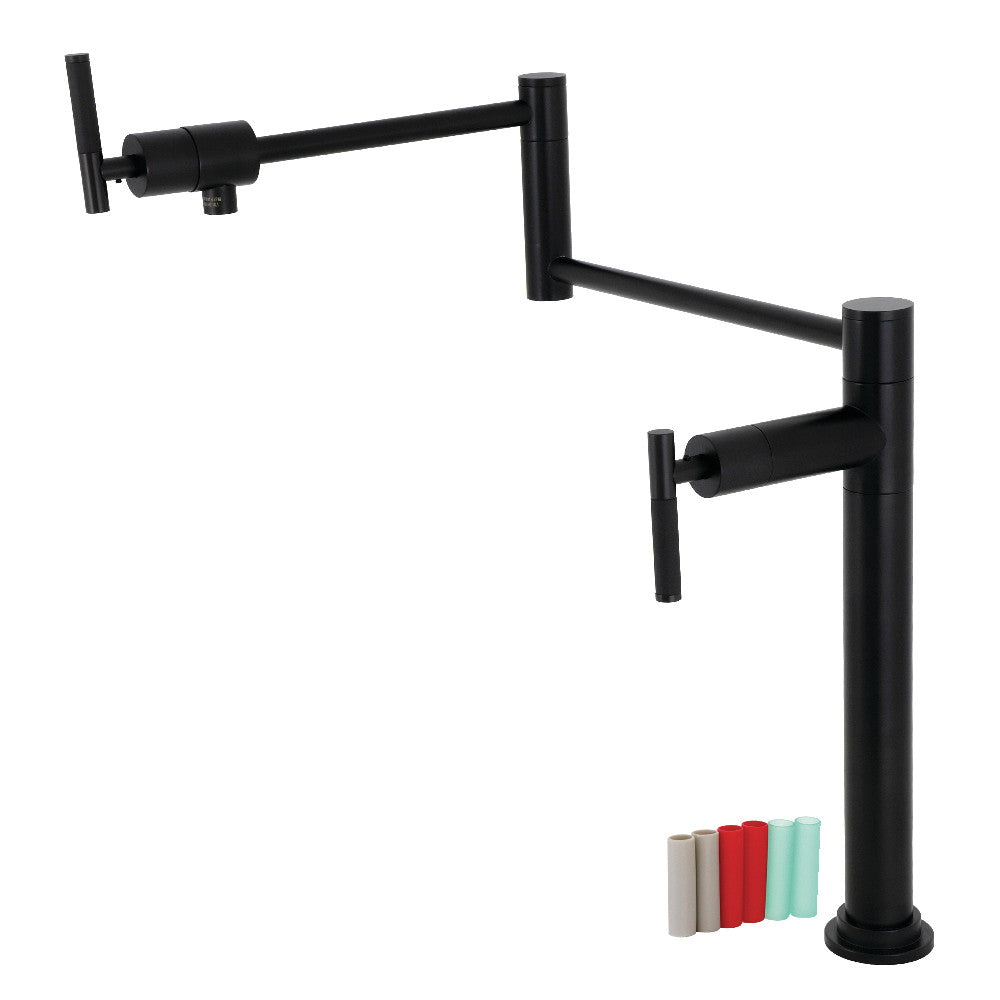 Kingston Brass KS4703CKL Kaiser Deck Mount Pot Filler Faucet, Antique Brass with ergonomic black silicone handles