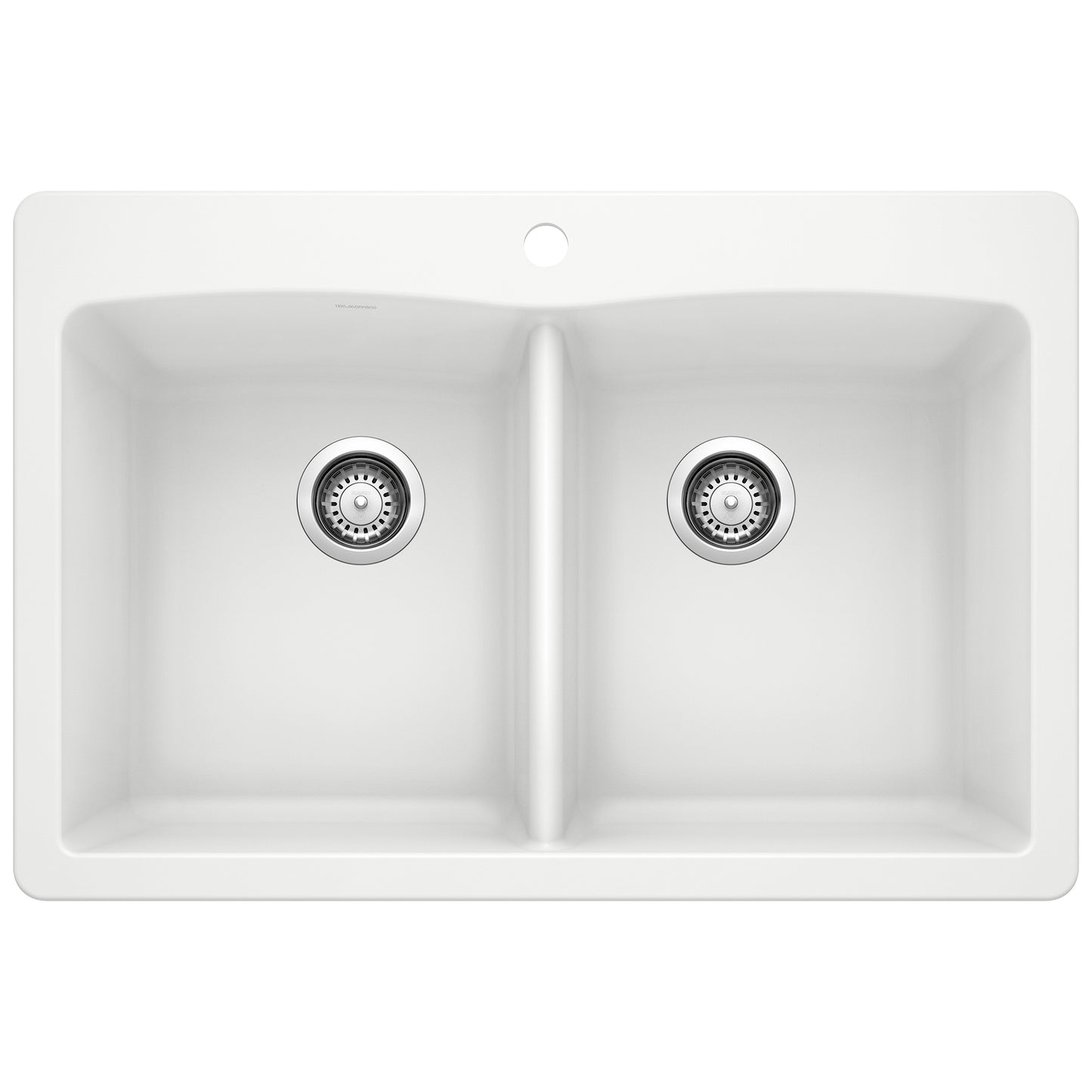 BLANCO Diamond SILGRANIT 33" 50/50 Double Bowl Dual Mount Kitchen Sink top view with dual drain openings.