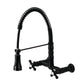 Gourmetier GS1243AX Heritage Double-Handle Wall-Mount Pre-Rinse Bridge Kitchen Faucet, Antique Brass in Matte Black finish.