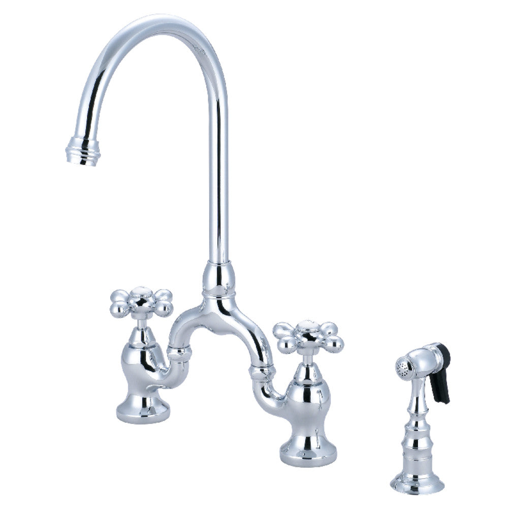 Kingston KS7793AXBS English Country Bridge Kitchen Faucet with Brass Sprayer, Antique Brass