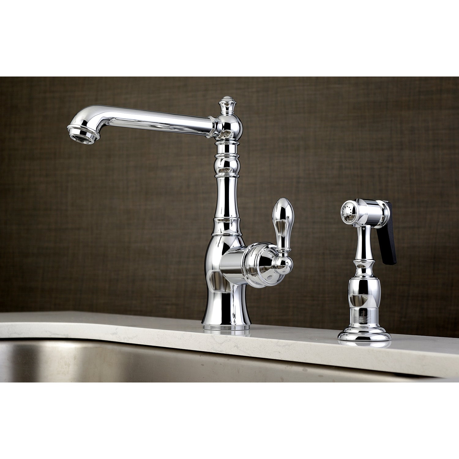 Gourmetier GSY7208ACLBS American Classic Single-Handle Kitchen Faucet with Brass Sprayer, Brushed Nickel