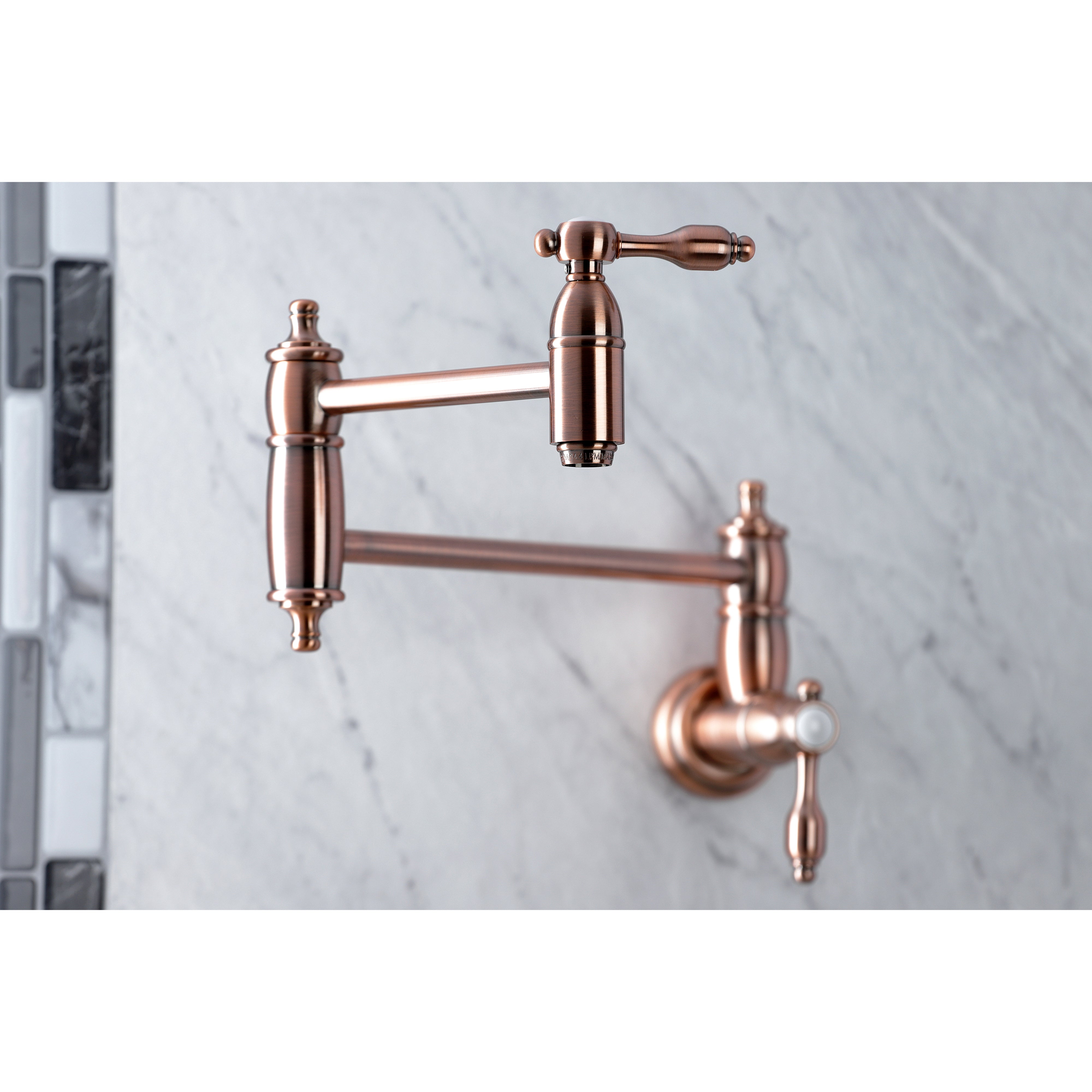 Kingston Brass KS3103TAL Tudor Wall Mount Pot Filler Faucet, Antique Brass