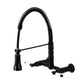 Gourmetier GS1243PL Heritage Double-Handle Wall-Mount Pre-Rinse Bridge Kitchen Faucet, Antique Brass with Matte Black finish.