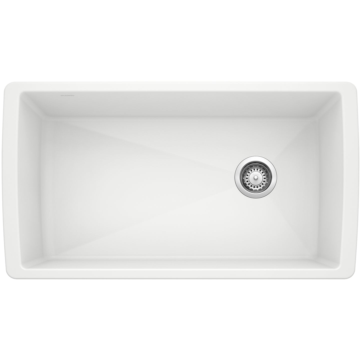 BLANCO Diamond SILGRANIT 33" Super Single Undermount Kitchen Sink in white, showcasing a spacious basin and central drain.