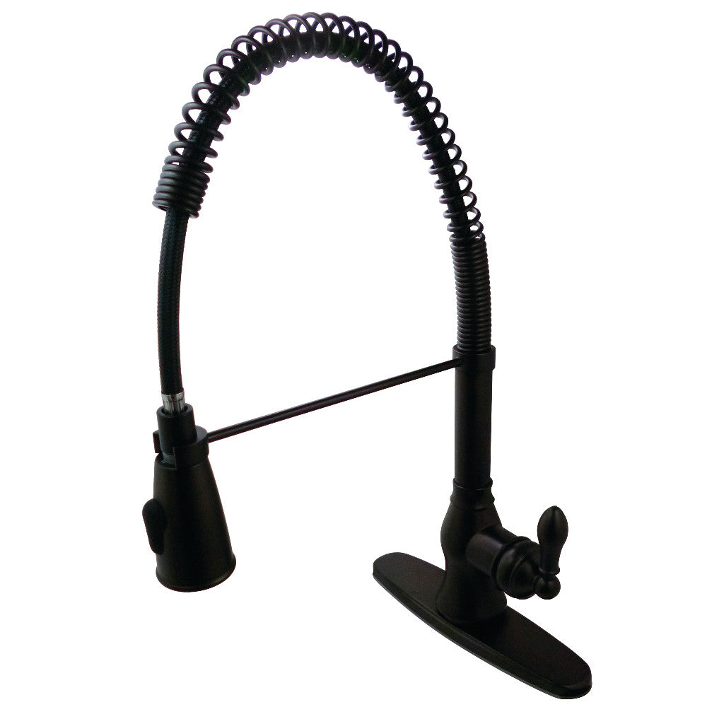 Gourmetier GSY8894ACL American Classic Single-Handle Deck-Mount Pre-Rinse Kitchen Faucet, Black Stainless in oil rubbed bronze finish.