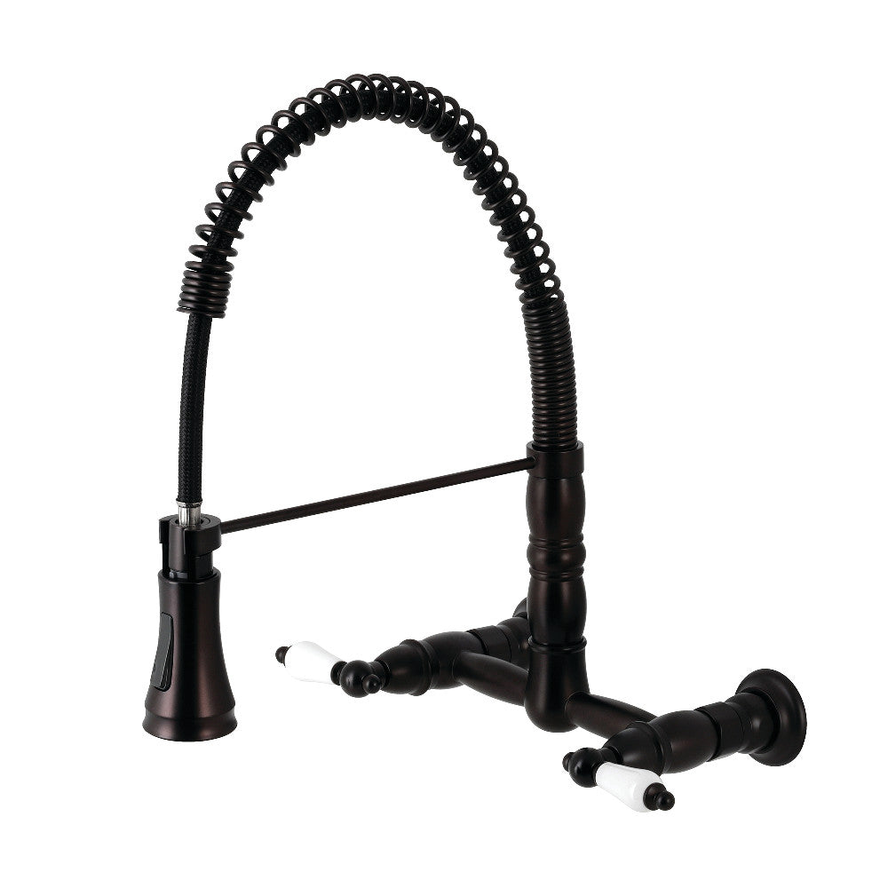 Gourmetier GS1243PL Heritage Double-Handle Wall-Mount Pre-Rinse Bridge Kitchen Faucet, Antique Brass.