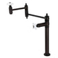 Kingston Brass KS370PXAC Restoration Deck Mount Pot Filler Faucet, Antique Copper with white porcelain knobs and oil rubbed bronze finish.