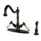 Kingston KS1238WLLBS Wilshire Two-Handle Kitchen Faucet with Brass Sprayer, Brushed Nickel in Oil Rubbed Bronze finish.