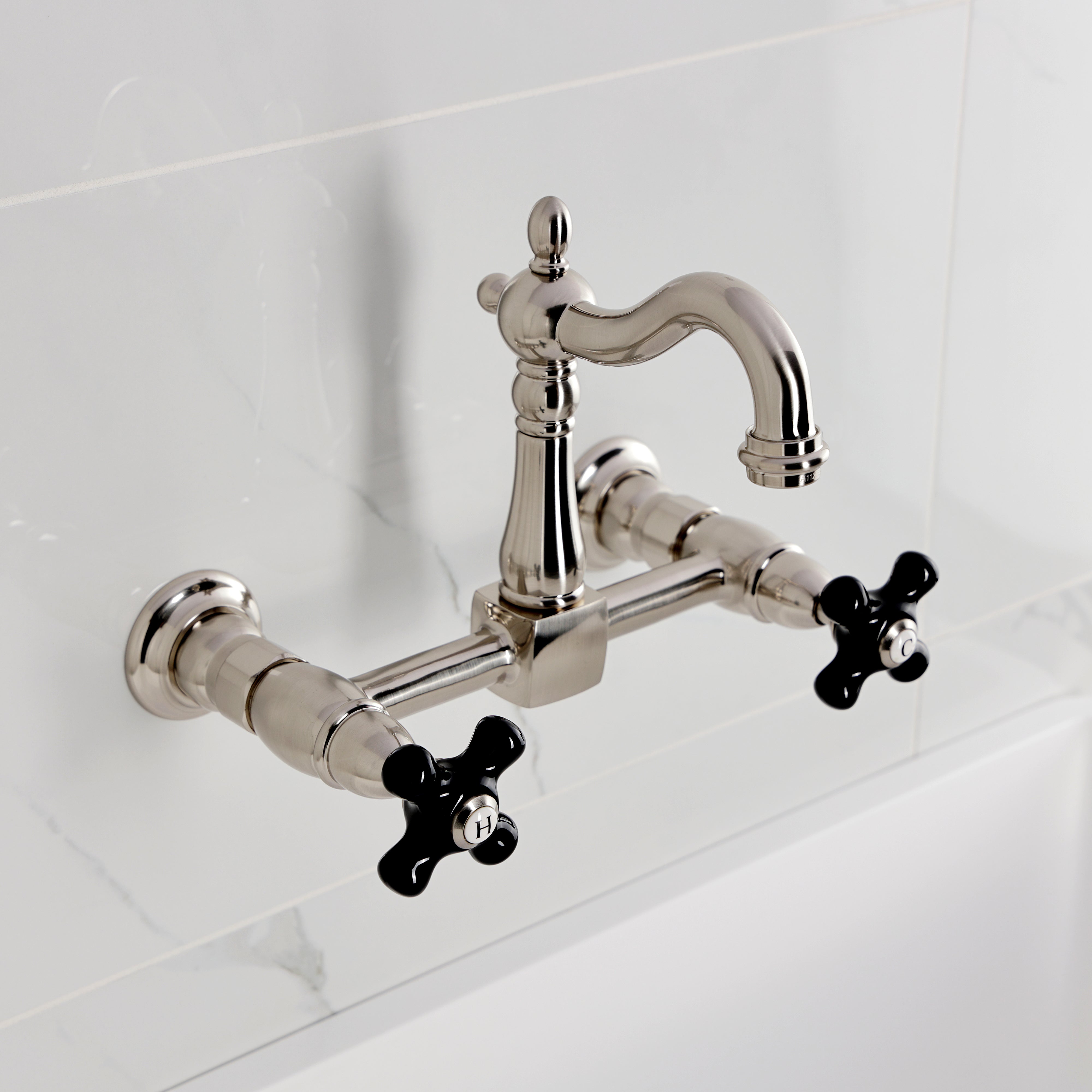 Kingston KS2443PKX Duchess Two-Handle Wall Mount Bridge Kitchen Faucet, Antique Brass