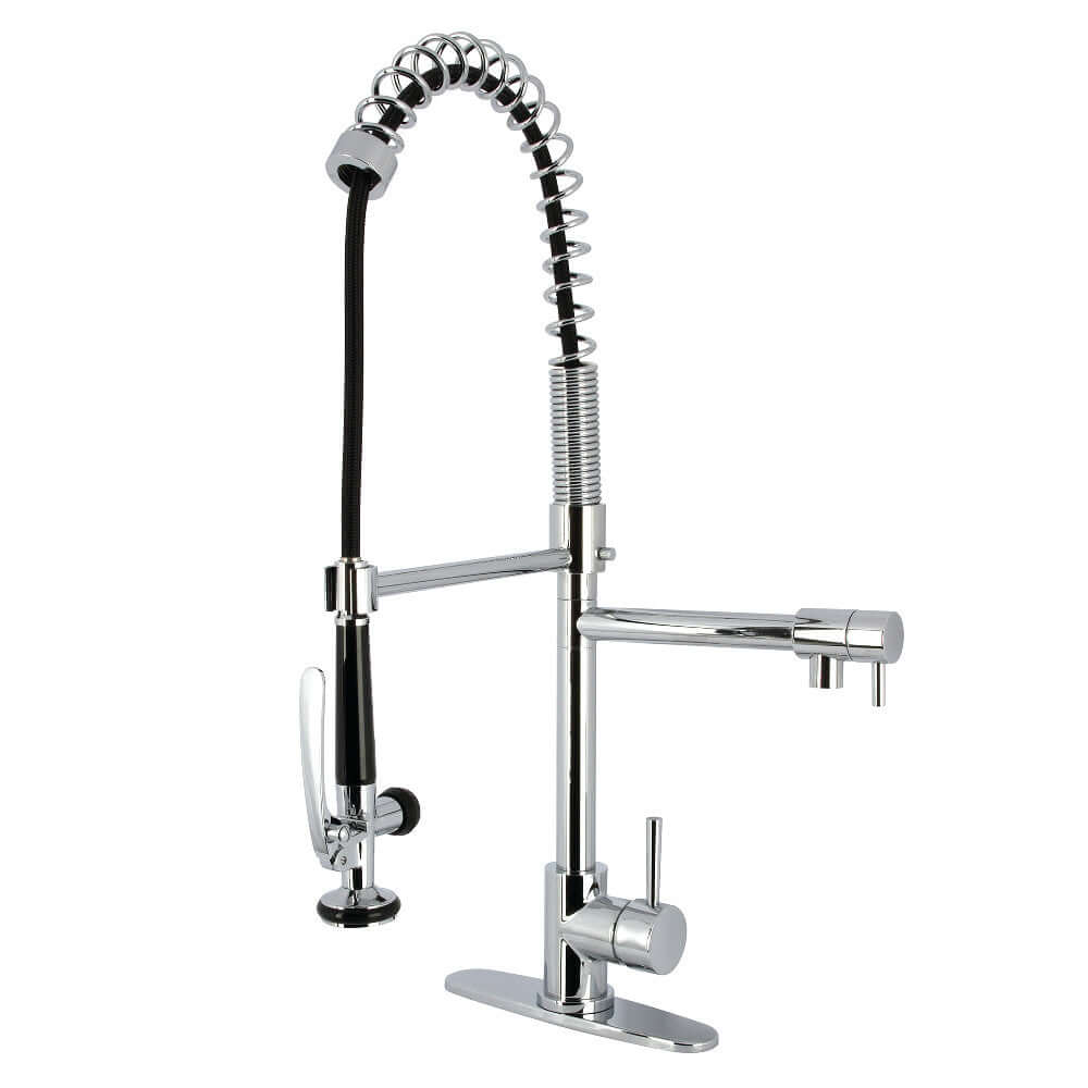 Kingston Brass LS8503DL Concord Single-Handle Deck-Mount Pre-Rinse Kitchen Faucet with Pot Filler, Brushed Brass