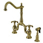 Kingston KS7753TXBS French Country Bridge Kitchen Faucet with Brass Sprayer, Antique Brass.