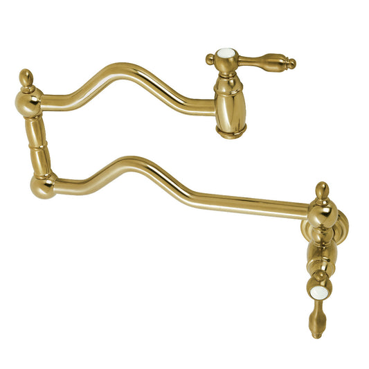 Kingston Brass KS2107TAL Tudor Wall Mount Pot Filler Faucet, Brushed Brass with vintage design foldable swing arms