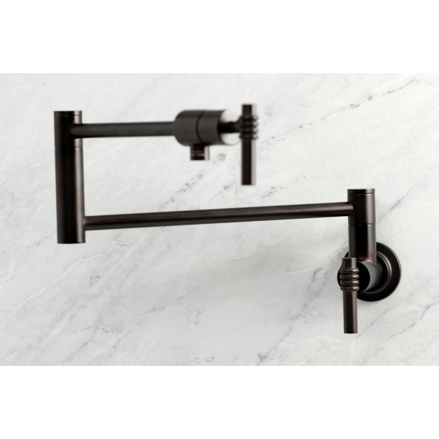 Kingston Brass KS4103ML Milano Wall Mount Pot Filler Faucet, Antique Brass close-up view with foldable swing arms