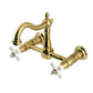 Kingston KS1263PX Heritage Two-Handle Wall Mount Bridge Kitchen Faucet, Antique Brass with white ceramic handles
