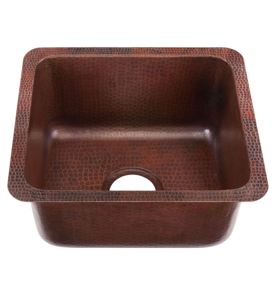Thompson Rivera 17 inch square hand-hammered aged copper bar and prep sink, KPU-1715BC